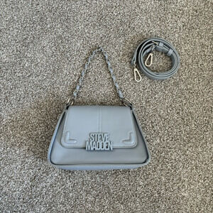 Steve Madden Purse Attachable Shoulder Strap Small Light Gray/Blue Button Chain